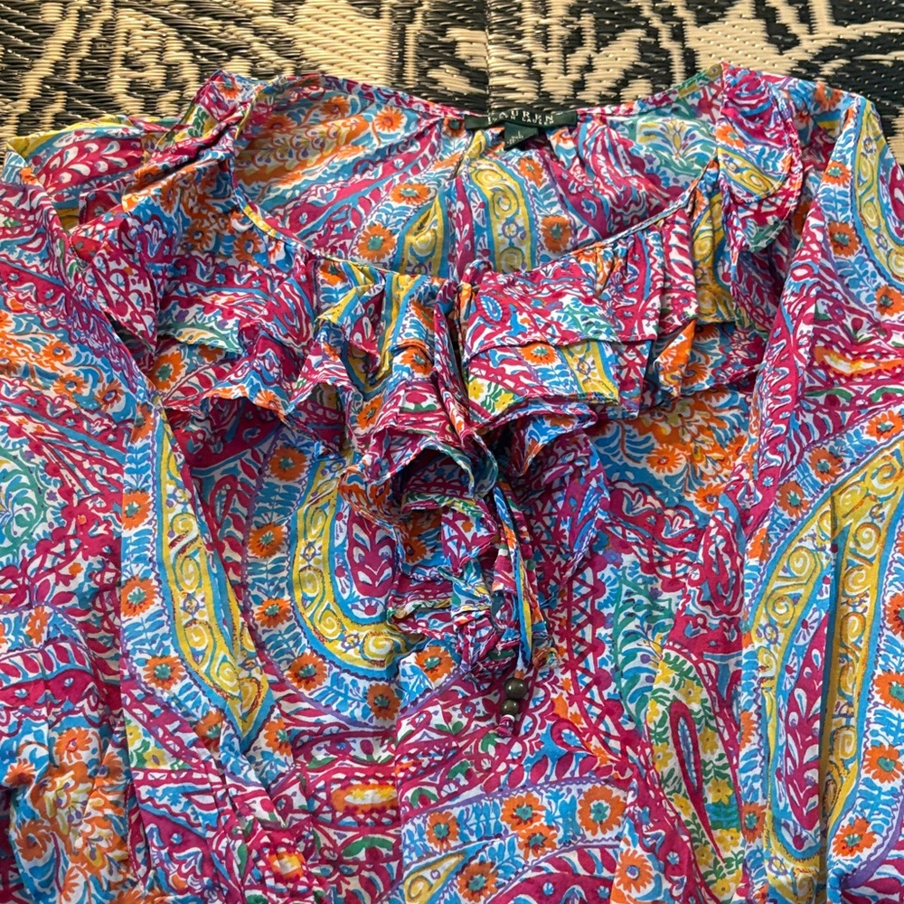 Lauren Ralph Lauren Pink Paisley Ruffle-Front Blouse - Picture 3 of 4
